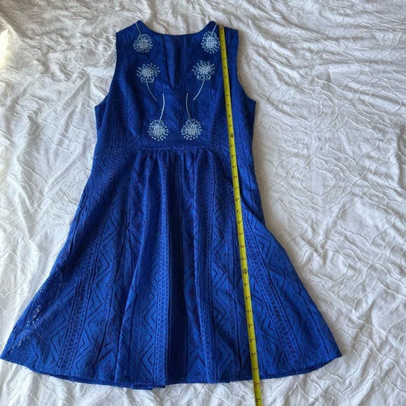 Tulle Blue Mini V-Neck Dandelion Sleeveless Dress with Pockets Lace Material - Picture 4 of 13
